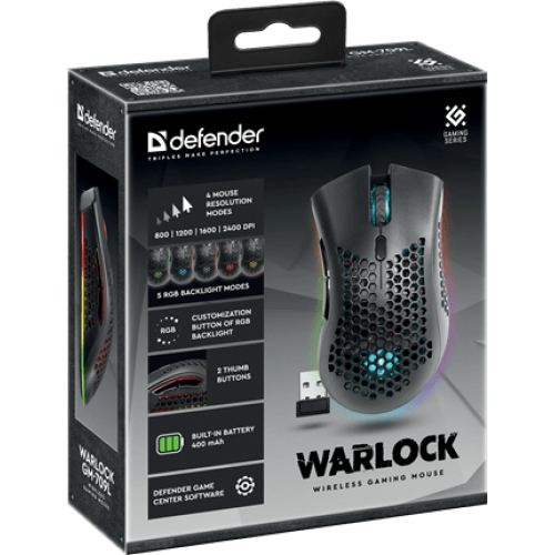 Мышь беспроводная игровая Defender Warlock GM-709L RGB, 8 кнопок, 2400 dpi