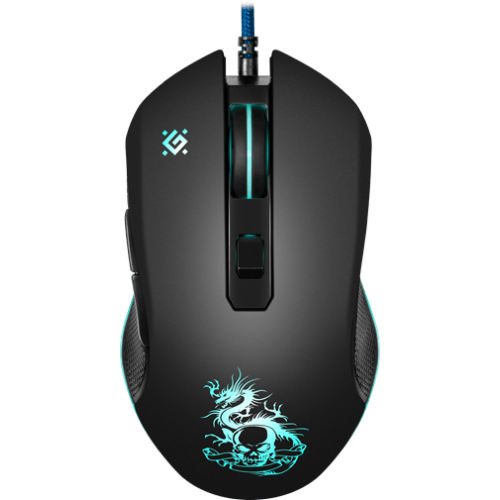 Мышь проводная игровая оптическая Defender Sky Dragon GM-090L (черный),USB, 6 кн. + колесо, 800-3200. Редактор макросов. Эмуляция клавиш клавиатуры. 4 режима разрешения мыши. Широкое прорезиненное колесо прокрутки шириной 8 мм с подсветкой, Высокопрочный