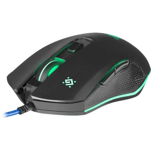 Мышь проводная игровая оптическая Defender Sky Dragon GM-090L (черный),USB, 6 кн. + колесо, 800-3200. Редактор макросов. Эмуляция клавиш клавиатуры. 4 режима разрешения мыши. Широкое прорезиненное колесо прокрутки шириной 8 мм с подсветкой, Высокопрочный