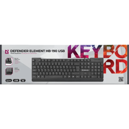 Клавиатура USB Defender Element HB-190 (Черный), проводная, USB, ENG/RU, стандарт