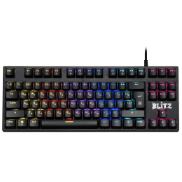 Клавиатура проводная игровая механическая Defender Blitz GK-240L RU,Rainbow (Черный), USB, ENG/RU, механические переключатели OUTEMU Blue, 12 режимов подсветки, подсветка символов и клавиш, технология Double injection,