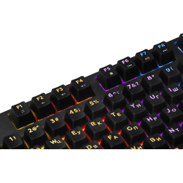 Клавиатура проводная игровая механическая Defender Blitz GK-240L RU,Rainbow (Черный), USB, ENG/RU, механические переключатели OUTEMU Blue, 12 режимов подсветки, подсветка символов и клавиш, технология Double injection,