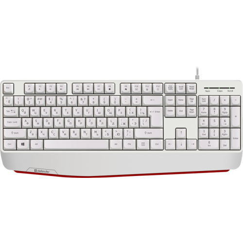 Клавиатура USB Defender Atom HB-546 (Белый), проводная, USB, ENG/RU, подставка под запястье, стандарт