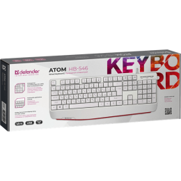 Клавиатура USB Defender Atom HB-546 (Белый), проводная, USB, ENG/RU, подставка под запястье, стандарт
