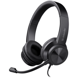Наушники с микрофоном Defender Tune 150, черный, проводные, закрытые, накладные, регулятор громкости, кабель 1.8 метров