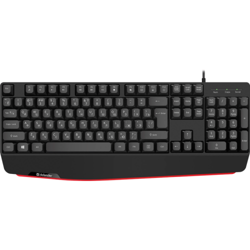Клавиатура USB Defender Atom HB-546 (Черный), проводная, USB, ENG/RU, подставка под запястье, стандарт