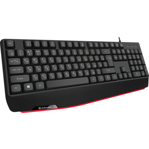 Клавиатура USB Defender Atom HB-546 (Черный), проводная, USB, ENG/RU, подставка под запястье, стандарт
