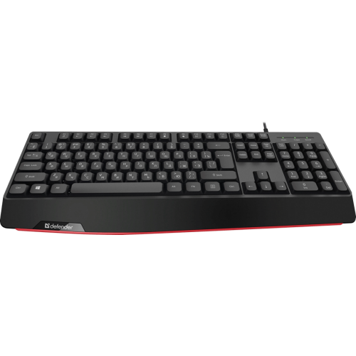 Клавиатура USB Defender Atom HB-546 (Черный), проводная, USB, ENG/RU, подставка под запястье, стандарт