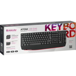 Клавиатура USB Defender Atom HB-546 (Черный), проводная, USB, ENG/RU, подставка под запястье, стандарт