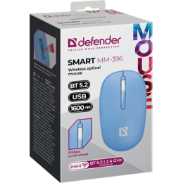 Мышь Defender Smart MM-396, беспроводная, синий, 2 + колесо-кнопка, 1600 dpi