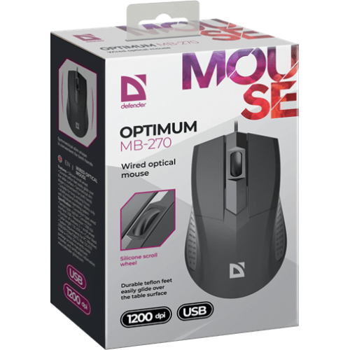 Мышь Defender Optimum MB-270 PRO, черный, 2 + колесо-кнопка, 1200 dpi