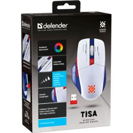 Мышь Defender Tisa GM-126, беспроводная, белый+синий, 6 + колесо-кнопка, 800/1200/1600 dpi