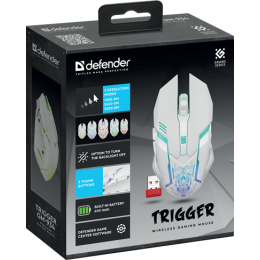 Мышь Defender Trigger GM-934, беспроводная, белый, 5 + колесо-кнопка, 1200/2400/3200 dpi