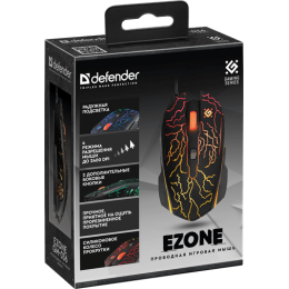 Мышь Defender Ezone GM-036, черный, 5 + колесо-кнопка, 800/1200/1600/2400 dpi