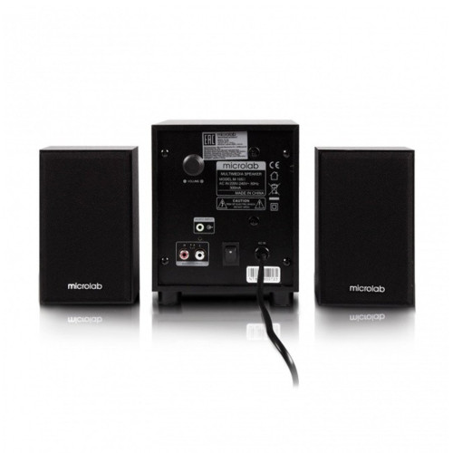 Акустическая система, Microlab, M-105R, 10Вт (2,5Вт*2+5Вт), Выход 2RCA, Вход 3.5 MiniJack, FM, USB, SD-карта, Чёрный