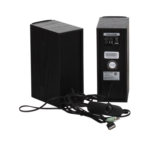 Колонки, Microlab, B56(USB), 2.0, 3Вт (1,5Вт*2), USB (питание), Проводной пульт ДУ, Дерево (МДФ). Чёрный